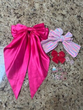 Girly Bow & Hair Accessory Bundle - Pink Satin, Sequin, Velvet